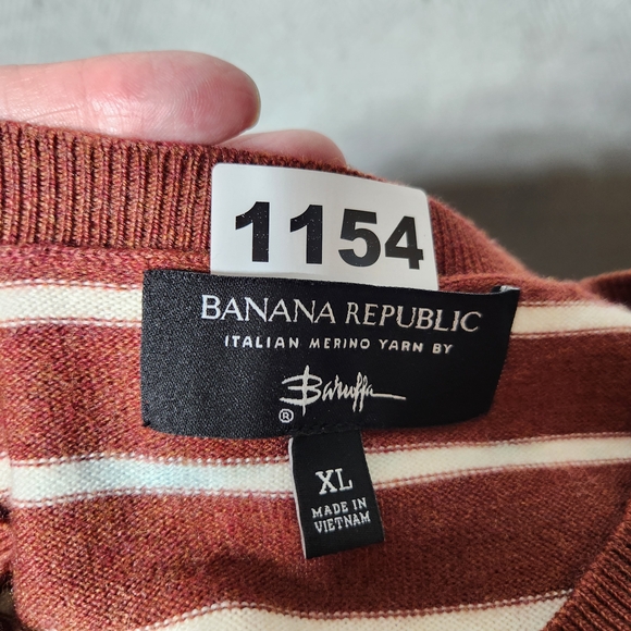 Banana Republic Italian Merino Wool Striped Men's XL Sweater Brown and Cream - Picture 3 of 8